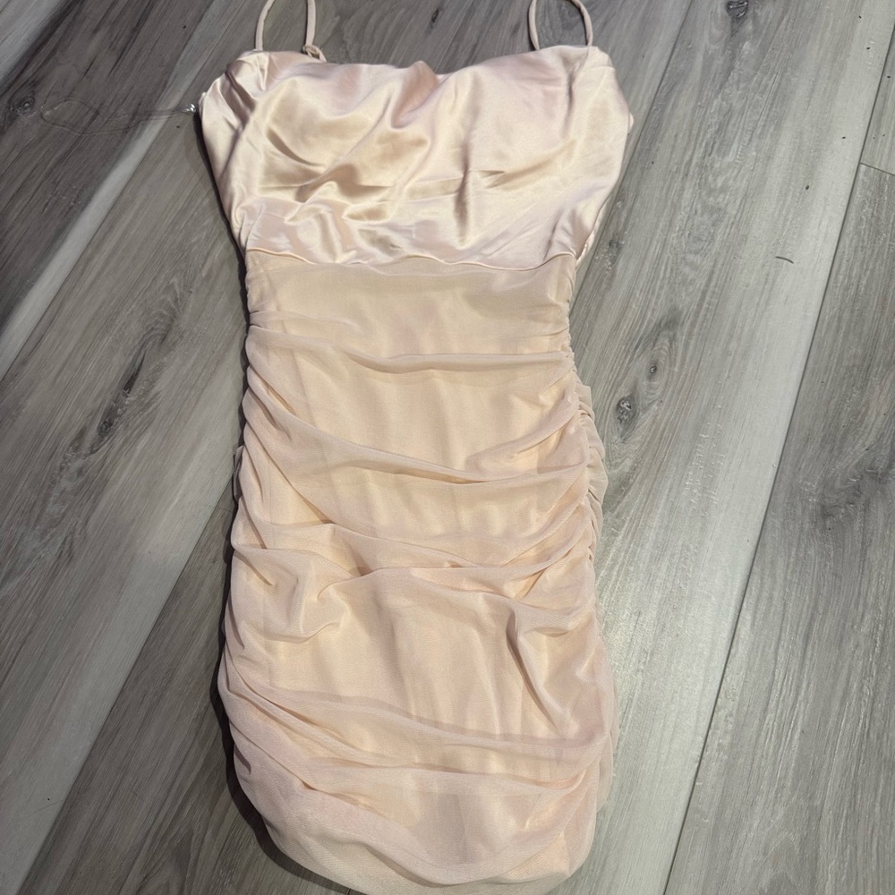 Privy Cream Ruched Bodycon Mini Dress